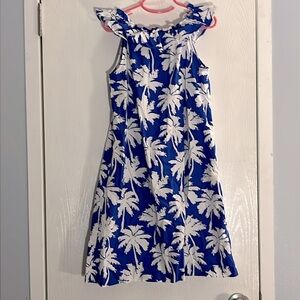 Kelly’s Kids - Girl’s Blue and White Palm Tree Dress (Size 10/12)